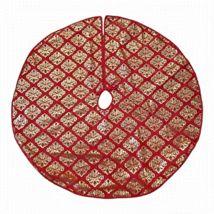 NWOT Large 45 Inch Red/Gold Gilded Christmas Tree Skirt With Tie Closure